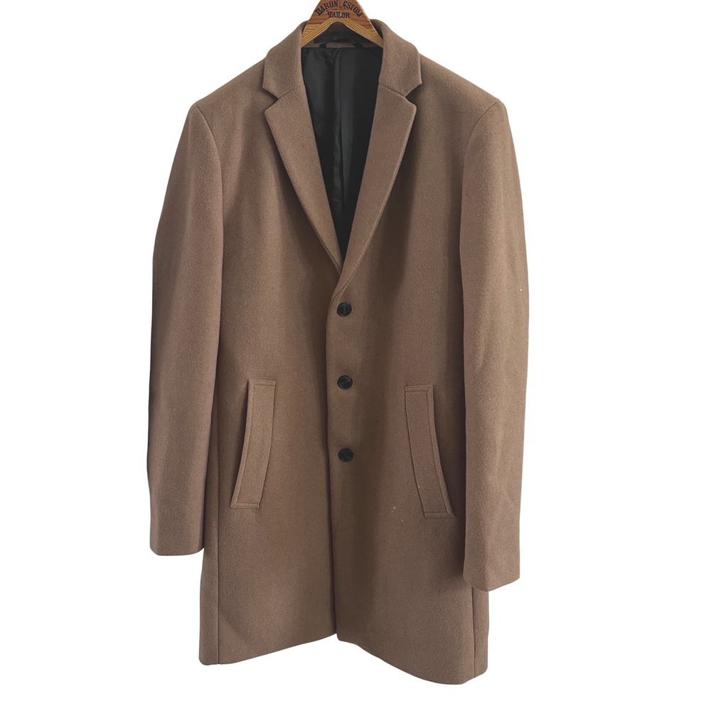Jack &‎ Jones Premium Mens Camel Brown Wool Blend Overcoat Size L American Prep